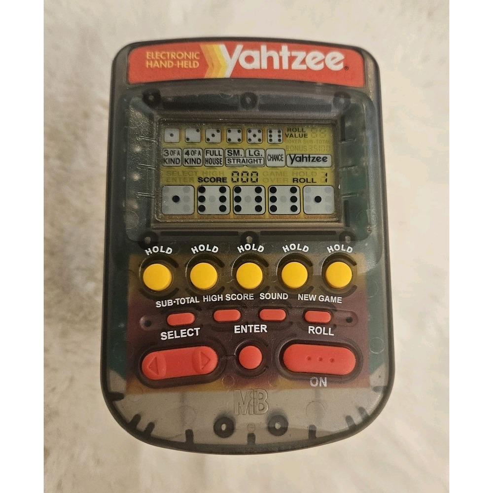 1995 Electronic Handheld Yahtzee Game Clear Smoke MB Milton Bradley 4511 Tested